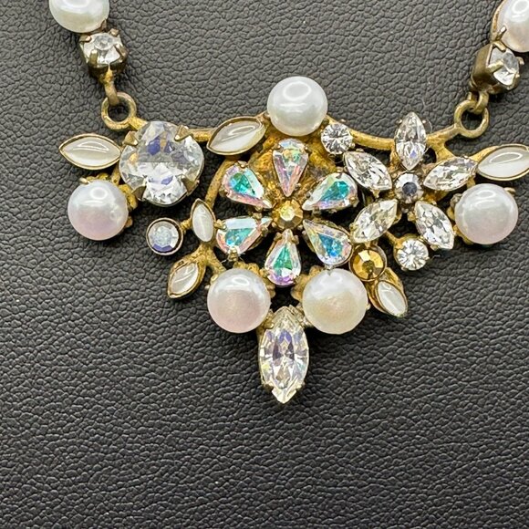 Sorrelli Signed Antique Gold-Tone Crystal & Faux Pearl Necklace - Picture 3 of 16